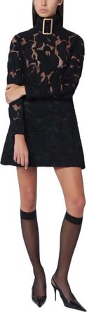 Patou Jurk met gesp-kraag - Dames - Korte kleedjes - Zwart - XS - Katoen - Kleedjes