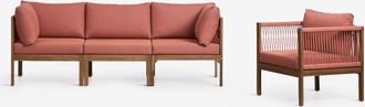 Sklum Conjunto De Sal&oacute;n Con Sof&aacute; Modular De 3 Piezas Con Reposabrazos Y Sill&oacute;n En Madera De Acacia Branson Sklum