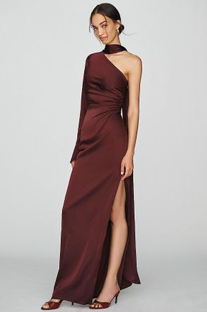 Rococo Sand Satin One-Sleeve Maxi Dress