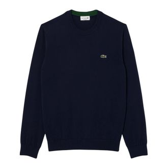 Lacoste Round-neck Knitwear, male, Blue, Size: 3XL Monochrome Crew Neck Cotton Sweater