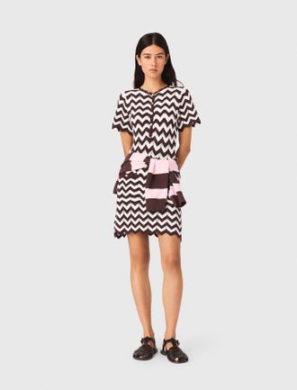 Maje Zigzag Crochet Dress - Brown/white - Maje