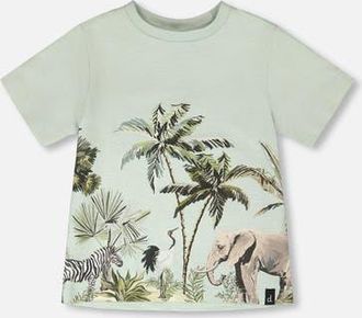 Deux par Deux Organic Cotton Safari Print Short Sleeves T-Shirt in Mint Green at Nordstrom, Size 24M
