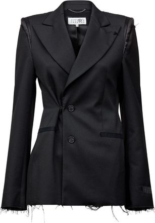 Maison Margiela raw-cut off-centre blazer - women - Polyester/Viscose/Spandex/Elastane - 40 - Black