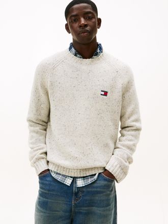 Tommy Jeans Rundhalspullover TOMMY JEANS TJM REGULAR BADGE, Herren, Gr. XL, ancient wei&szlig;, Strick, Obermaterial: 78% Wolle, 19% Baumwolle, 3% Polyacryl, meliert, r