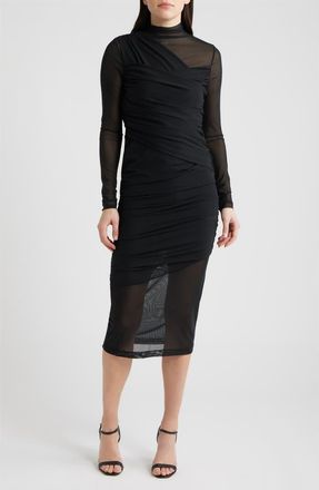 Boss Orange by Hugo Boss Etulia Ruched Long Sleeve Dress in Black at Nordstrom, Size X-Large