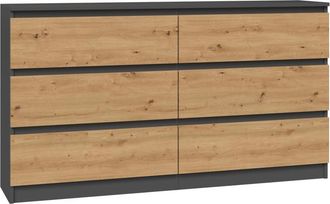 Topeshop Aster - C&oacute;moda Grande Dormitorio Sal&oacute;n Oficina - 6 Cajones - 138x40x75cm - 6 Cajones - Estilo Escandinavo