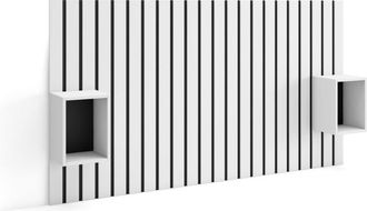 Skraut Home Skraut Home - Cabecero Con Mesitas - Listones Decorativos - 196x3x107 Cm - Cama De 120,135,140 Cm - Con Almacenamiento - Estilo Moderno - Cemento