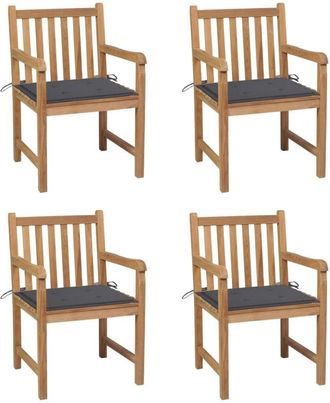 vidaXL Sillas De Jard&iacute;n 4 Uds Madera De Teca Y Cojines Gris Antracita Vidaxl