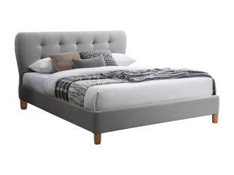 Vente-Unique Cama 160 x 200 cm con cabecero capiton&eacute; - Tela - Gris claro - ELIDE