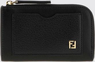 Fendi Portacarte piatto in pelle di vitello con logo FF metallico