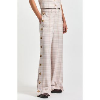 Derek Lam Carter Button Wide Leg Pants in Taupe/Blue Plaid at Nordstrom Rack, Size 12