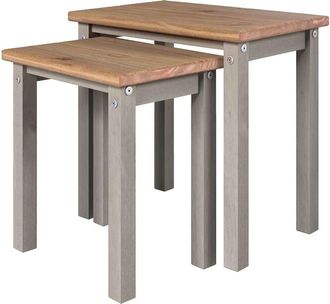 Linea Nest Tables (Set of 2) - Pine - L35 x W53 x H51.1 cm - Grey/Antique Waxed Pine - Flat Packed