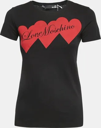 Love Moschino Black Logo Print Cotton Short Sleeve Slim Fit T-Shirt