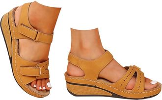 Generic Sandals for Women 2026 Comfortable Casual Wedge Sandals Open Toe Adjustable Ankle Strap Sandals Summer Wide Fit Low Heel Walking Sandals with Arch Sup