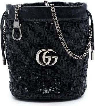 Gucci Pre-owned Gucci Small GG Marmont Sequined Diagonal Matelasse Calfskin Bucket Bag Ladies 2HZVJ0HZT21ZO18A
