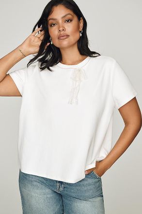English Factory Cotton Pearl Bow Tee