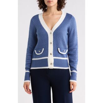 Cyrus Contrast Trim Boyfriend Cardigan in New Jean Heather/Cream at Nordstrom Rack, Size X-Large