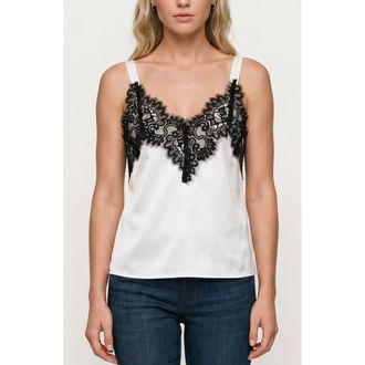 Liverpool L.A. Lace Trim Satin Camisole in Whpd Crm W Blkl at Nordstrom, Size X-Small