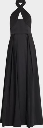 Aidan Mattox Cutout Pleated Mikado Halter Gown