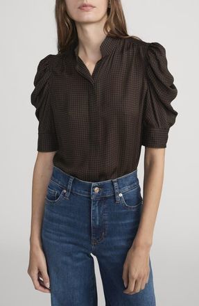 Frame Denim The Houndstooth Gillian Silk Button-Up Shirt in Americano Multi at Nordstrom, Size X-Small