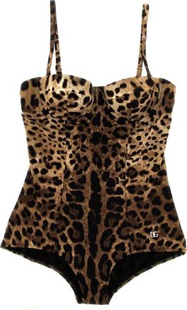 Dolce & Gabbana Badpak met luipaardprint en balconette - Dames - Badpakken - Bruin - L - Spandex - Badmode