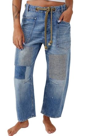 Free People Moxie Mid Rise Low Slung Tie Waist Nonstretch Jeans in Truest Blue at Nordstrom, Size 29