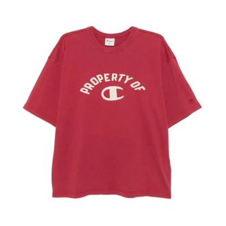 Champion T-Shirts, male, Red, Size: M Crewneck T-shirt