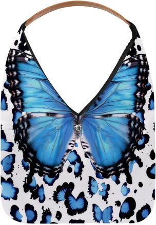 Generic Blue Leopard Print Butterfly Reusable Lightweight Grocery Bags - Foldable Into Compact Pouch, Washable & Sturdy, Multipurpose for Shopping and Travel