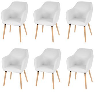 Hhg [nunca Usado] Lote De 6 Sillas De Comedor Malm&ouml; T381, Silla Silla De Cocina, Dise&ntilde;o Retro A&ntilde;os 50, Polipiel, Blanco, Patas Claras