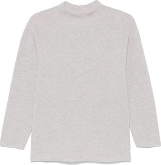 Le Tricot Perugia Lichtgrijze Geribbelde Wollen Trui - Dames - Ronde hals truien - Grijs - XL - Wol - Truien & Vesten