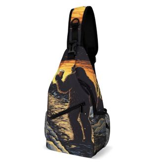Generic Bigfoot With Beer Sunset Unisex Shoulder Bags Casual Crossbody Chest Bag Sling Backpack for Hiking Cycling Travel