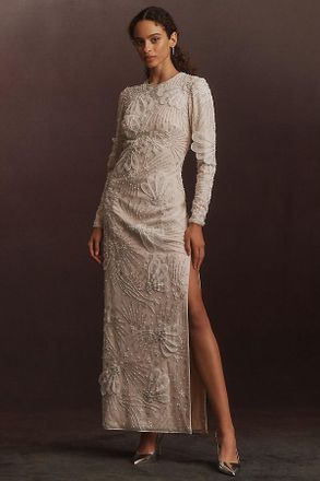 BHLDN Long-Sleeve Beaded Maxi Dress