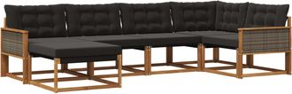 vidaXL Conjunto De Sof&aacute;s De Exterior 6 Uds. Natural Y Negro Vidaxl