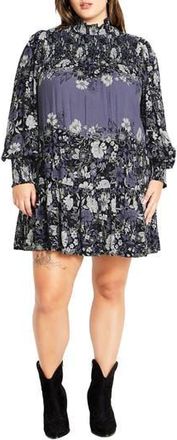 City Chic Cassia Long Sleeve Shift Dress in Blue Floral Plc at Nordstrom Rack, Size S/16W