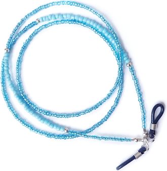 Generic Womens Beaded Skinny Glasses Chain Turquoise 30 inches