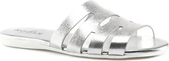 Hogan Womens Valencia Ciabatta Sandals In Silver