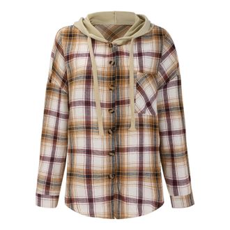 Generic 2024 Long Sleeve Shirts Casual Fit Formal Xmas Top Womens Hooded Plaid Printed Sweater with Breasted Casual Shirt Jacket Womens Muscle Fit Shirts Clot