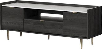 South Shore Furniture Hype TV Stand, Gray Oak and Faux Carrara Marble
