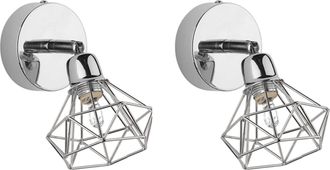 Beliani Conjunto De 2 L&aacute;mparas De Pared Pantalla De Jaula De Metal Plateado Posici&oacute;n Den Luz Ajustable Moderno Erma