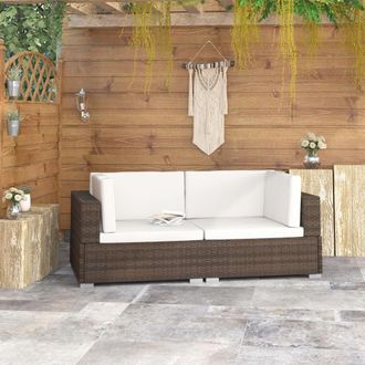 vidaXL Asiento Seccional De Esquina Con Cojines 2 Pzas Rat&aacute;n Pe Marr&oacute;n Vidaxl