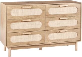 Beliani C&oacute;moda De 6 Cajones Boho De Aglomerado Frente De Rat&aacute;n Marr&oacute;n Claro Costello