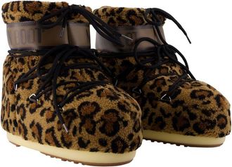 Moon Boot Womens Icon Low Ankle Boots - Moon Synthetic Leopard Print Brown Shoes Ankle-Boots