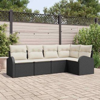 vidaXL Vidaxl - Conjunto De Sof&aacute; De Jard&iacute;n Con Coj&iacute;n 5 Pcs Negro Polirat&aacute;n