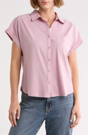 Melrose and Market Mixed Media Button-Up Shirt in Purple Shade at Nordstrom Rack, Size Xx-Small