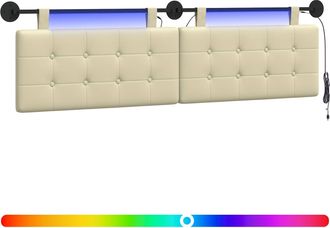 vidaXL Cabecero Colgante Con Luz Led Crema Cuero Sint&eacute;tico Vidaxl