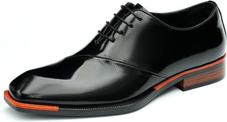 Generic Mens Patent Leather Formal Shoes Square Toe Wedding Dress Shoes Low Block Heel Business Lace Ups Shoe,Black,7.5 UK