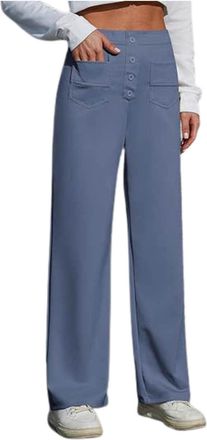 Generic Womens Work Trousers High Elastic Waisted Trousers for Women UK Straight Wide Leg Lounge Pants Ladies Button Down Casual Trouser with Pockets Daily Ve