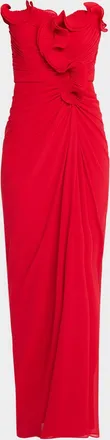 Badgley Mischka Pleated Ruffled Chiffon Column Gown