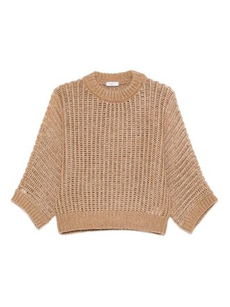 PESERICO open-knit crew-neck sweater - women - Wool/Alpaca/Polyamide/Silk/Virgin Wool - 38 - Neutrals