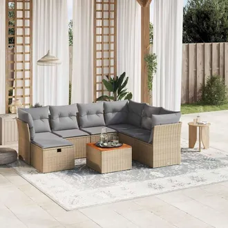 vidaXL Juego De Sof&aacute;s Jard&iacute;n Con Cojines Beige Mezcla 8 Pzas Rat&aacute;n Pe Vidaxl